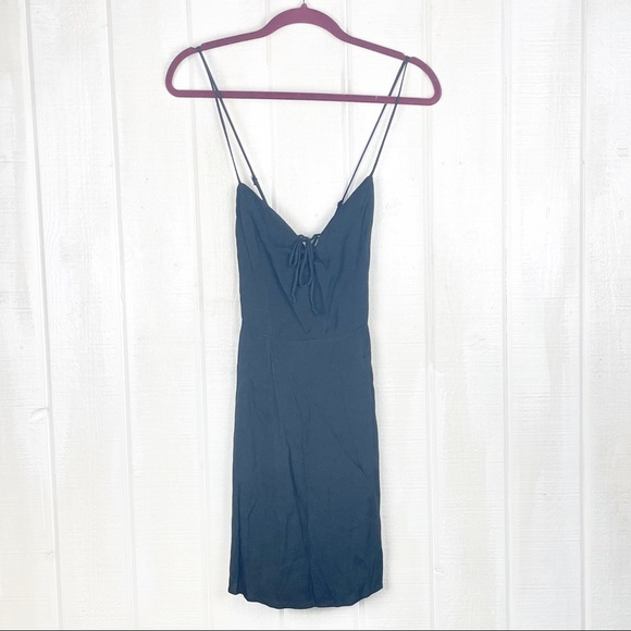 REFORMATION Black Crepe Strappy Mini Cocktail Party Dress Ties Sz 8 - Picture 2 of 9